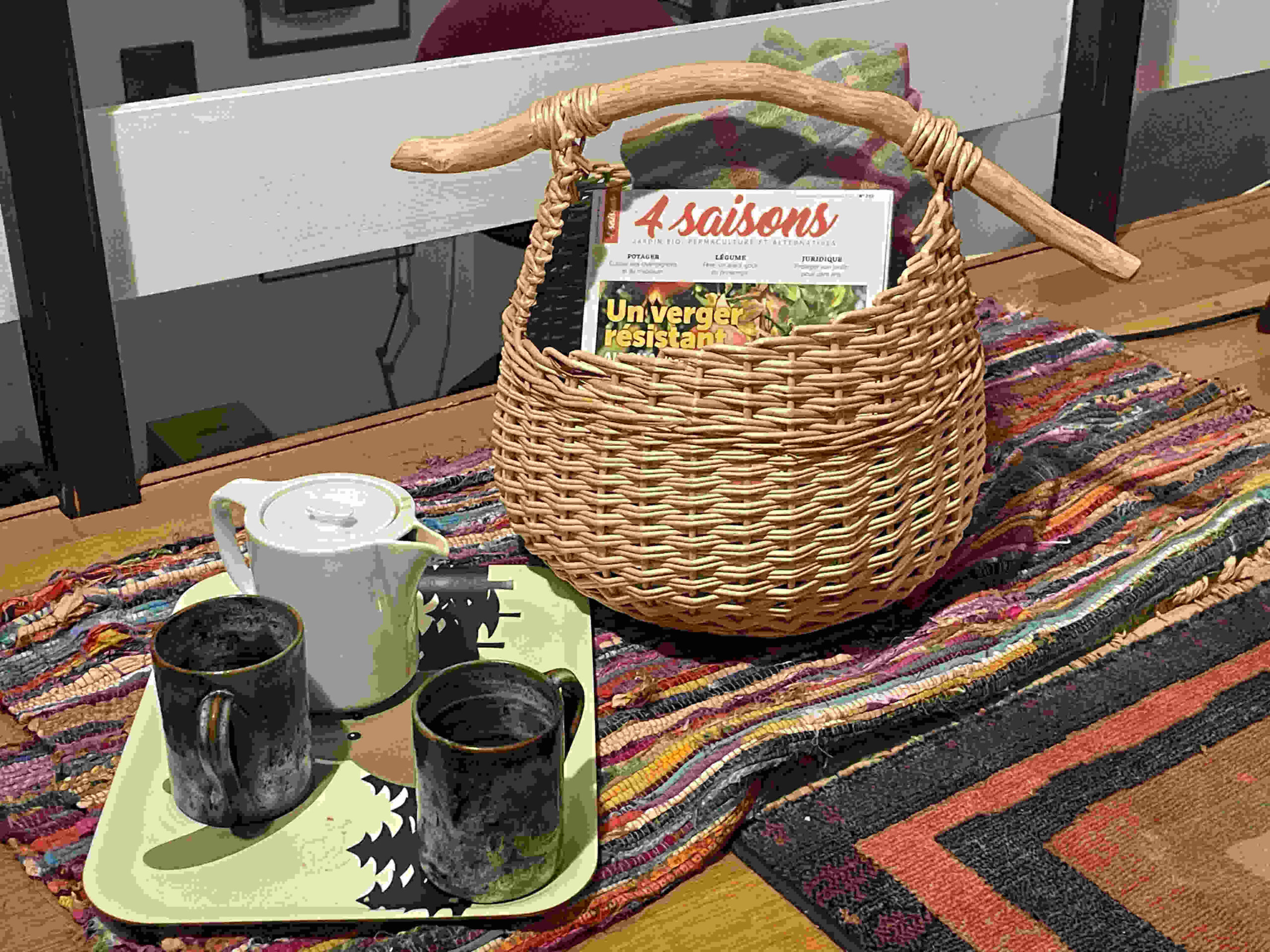 Grand Panier Asymétrique osier blanc Paniers et bois flotté- Vannerie des cimes